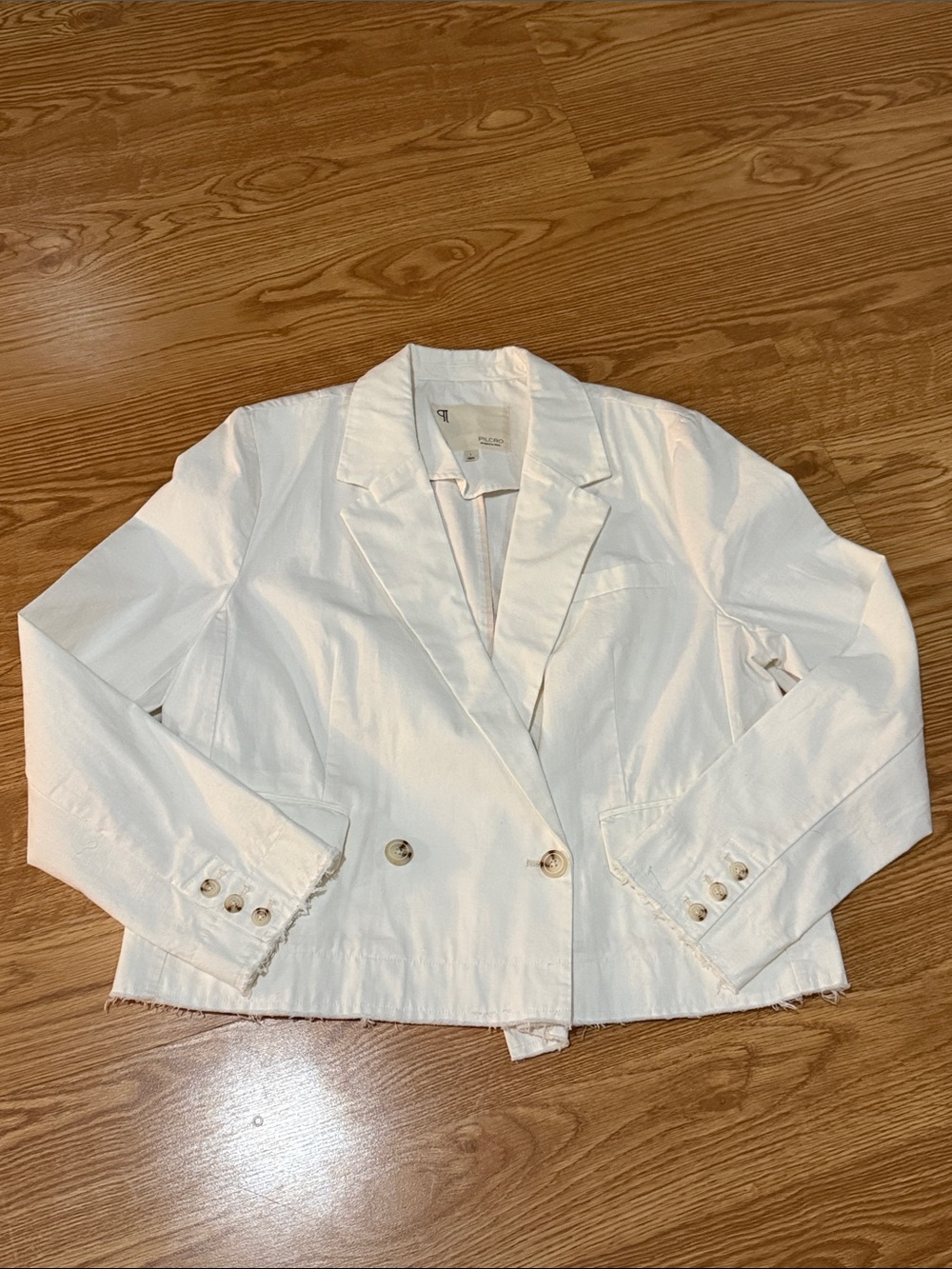 Anthropologie White Double-Breasted Cropped Blazer